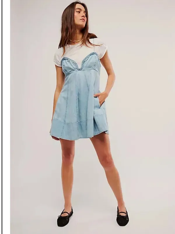 New With Tags Free People Altura Denim Mini Dress Sz M - Image 4