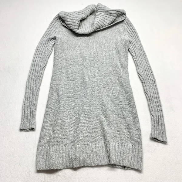 Abercrombie & Fitch Cowl Neck Sweater Dress Womens Size S Grey Knit Cotton Blend - Image 11