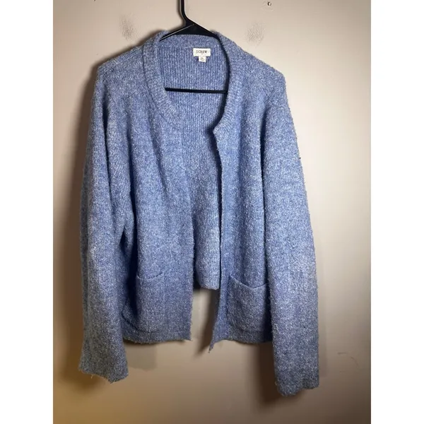 J.Crew Boucle Lady‎ Cardigan Sweater Light Heather Sky Blue Wool Alpaca BY051 XL - Image 2