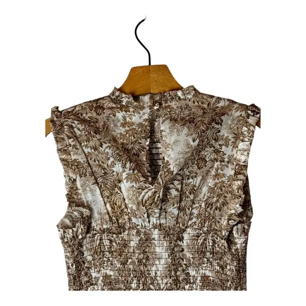 Bec + Bridge Brown And Ivory Cotton Smocked Toile Print Gloria Mini Dress Size 2 - Image 6