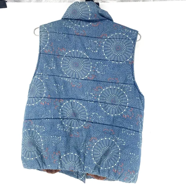 Anthro Pilcro Letterpress Blue Printed Cotton Puffer Vest Women’s Medium - Image 2