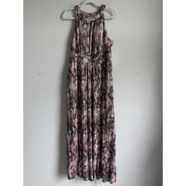 Eliza J‎ Women's 14 Gown Plum Metallic Sleeveless Halter Neck Pleated Dress NEW - Image 6