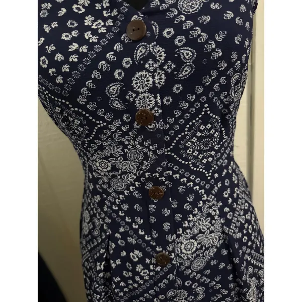 Monteau Los Angeles Navy Blue Bandana Paisley Print Button Front Dress XS - Image 2