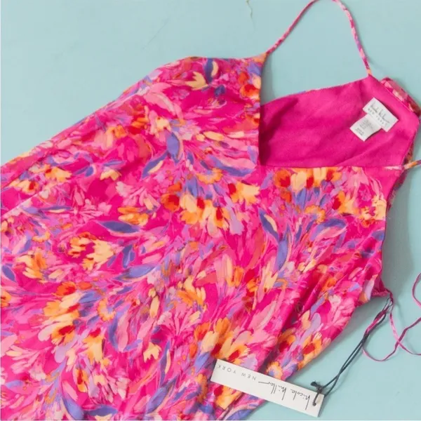 NEW Nicole Miller NY Hot Pink Floral Print Sleeveless Maxi Shift Dress Size XL - Image 4