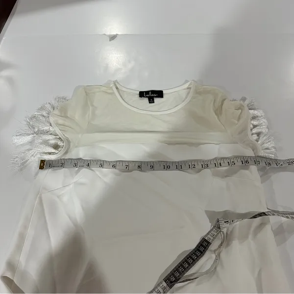 Lulus‎ Iced Latte White Short Sleeve Tassel Shift Dress Size S - Image 12