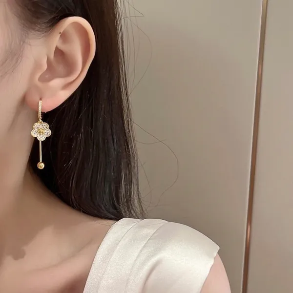 18K Gold Plated Flower Dangle Drop Earrings for Women,Elegant Flower Earrings - Image 4