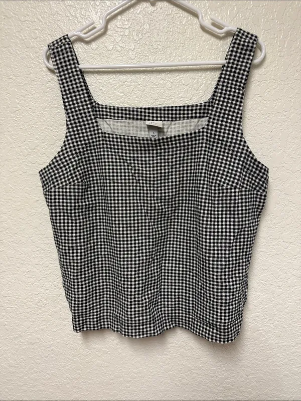 NWT A NEW DAY Classic Black & White Gingham Square Neck Tank Top Size Large - Image 4
