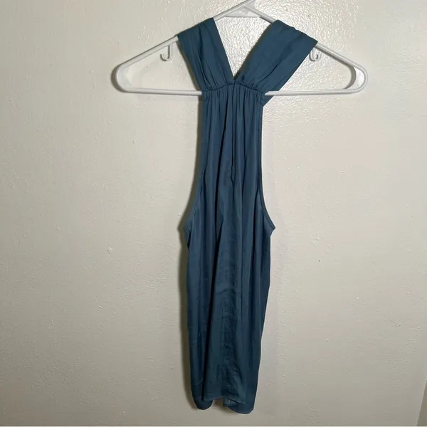 Loft Sleeveless Blouse Blue Green Knot Keyhole Twist‎ High Neck - Image 9