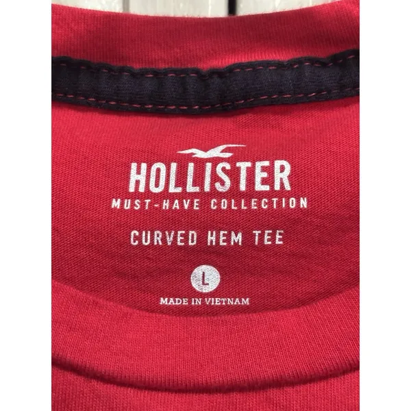 Hollister Curve Hem Logo Crew Neck Short Sleeve T-Shirt Size L Soft Red - Image 2