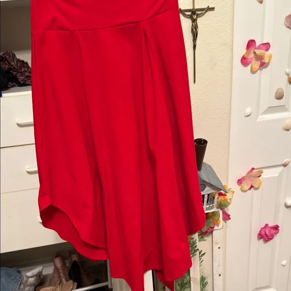 Red Maxi A-Line High-Low Skirt for Cocktail - Image 2