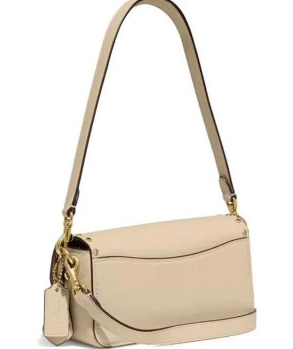 Coach Ivory Glove Tan Leather w/ Crystal Rivets Studio Baguette Shoulder Bag New - Image 3