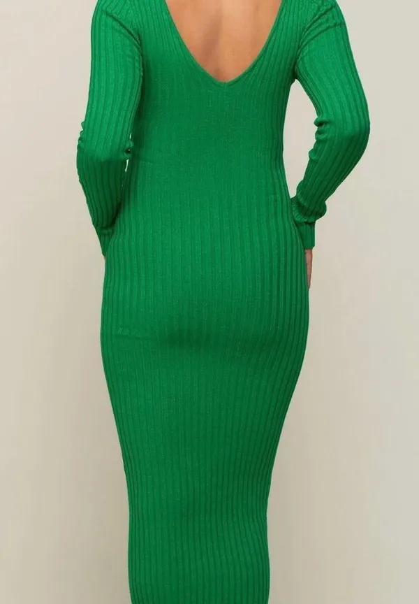 Maternity Dress Forum Green Ribbed Long Sleeve V-Neck Bodycon Dress - Image 3
