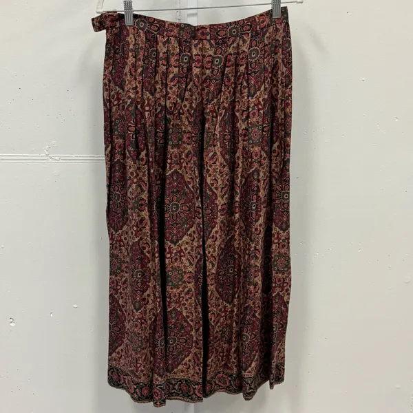 Vintage JS Collectibles Boho Paisley Pleated Midi High Waist Skirt Burgundy‎ - Image 2