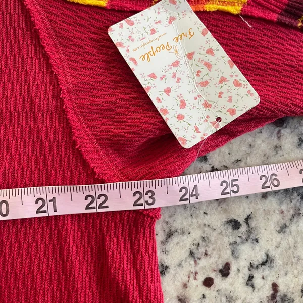 We The Free Found My Friend Rainbow Top Wmn Medium Red Boho Striped Waffle Knit - Image 10