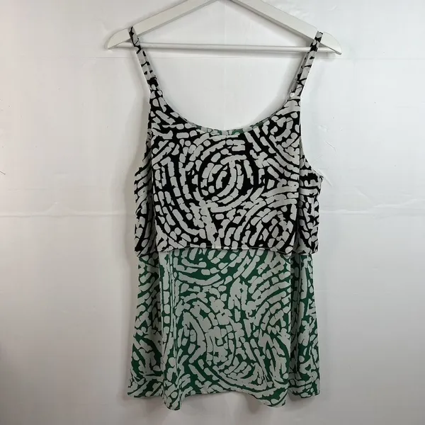 CAbi 5732 M Blouse Hobnob Cami‎ Sleeveless Tiered Tank Top Green Black Women's - Image 4