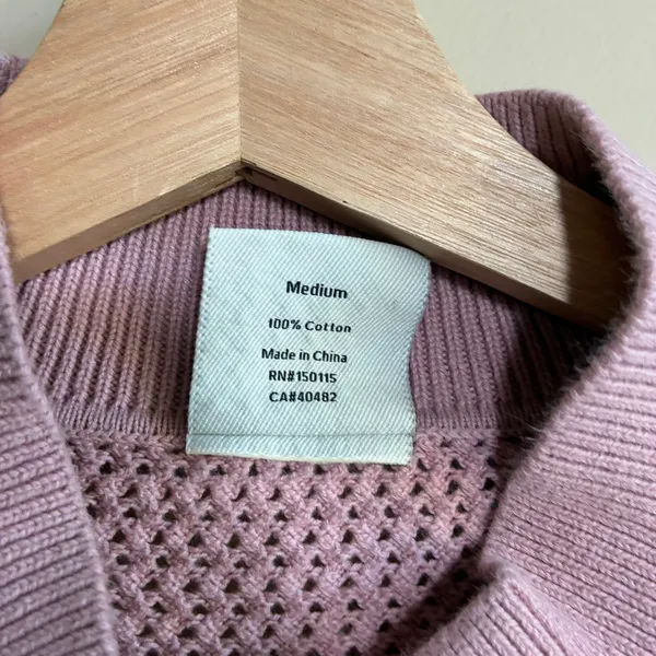 Varley Quarter Zip Knit Sweater Medium Pink Women Cotton Chevron Detail - Image 3