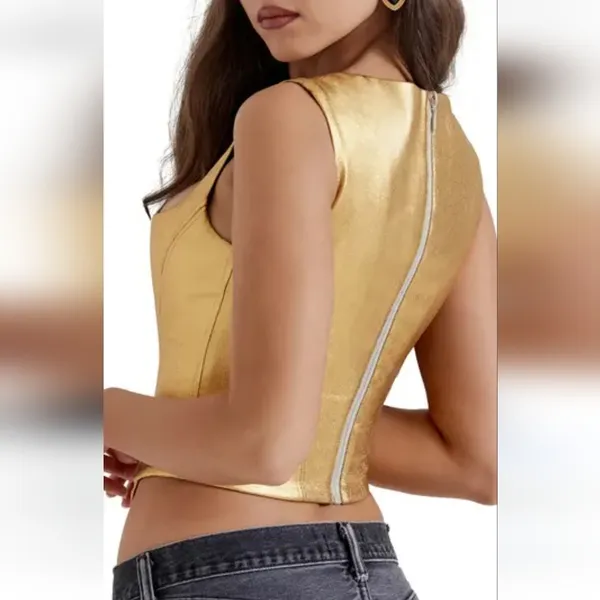 NWT House Of CB Karia Foil Corset Top in Gold Size M - Image 4