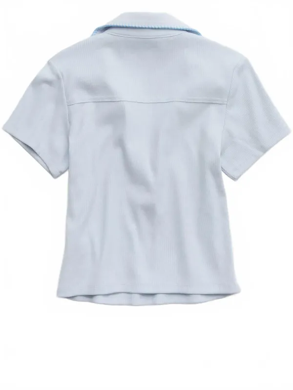 AE Aerie Cropped Polo T-Shirt American Eagle NWT Misty Sky Blue Small - Image 4