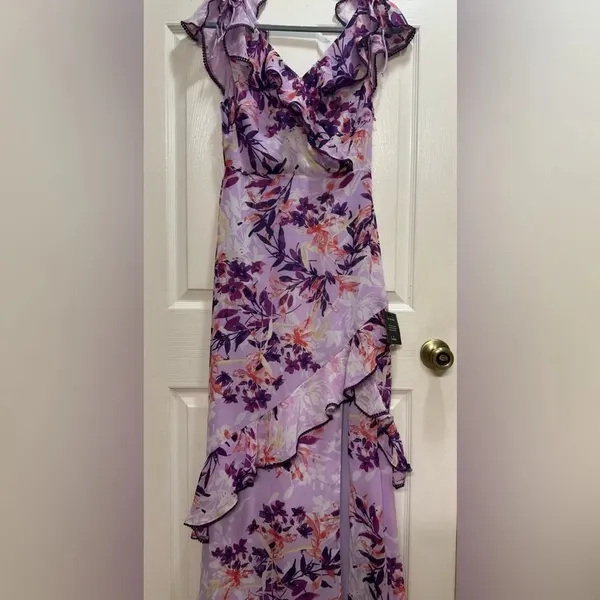 Lulus Sammi Lavender Floral Print Ruffled Surplice Maxi Dress Romantic NWT XS - Image 2