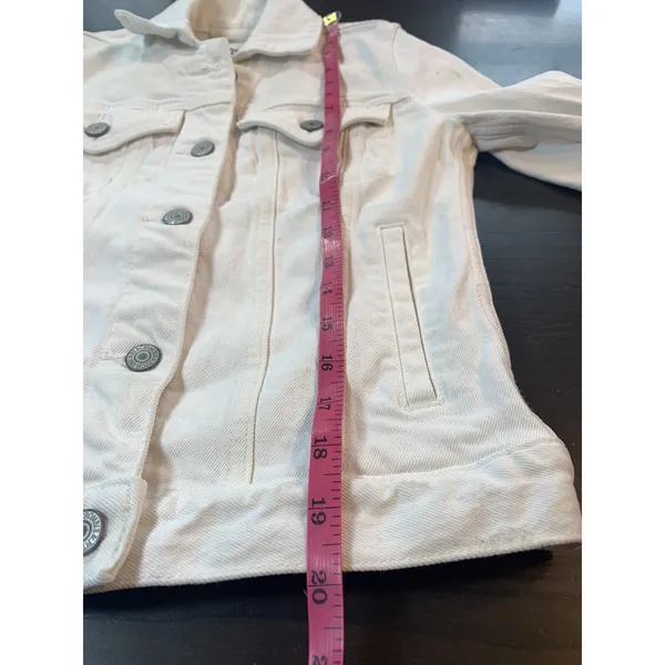 Abercrombie & Fitch White Denim Trucker Jacket Womens XS 144J0317 Stretch Cotton - Image 14