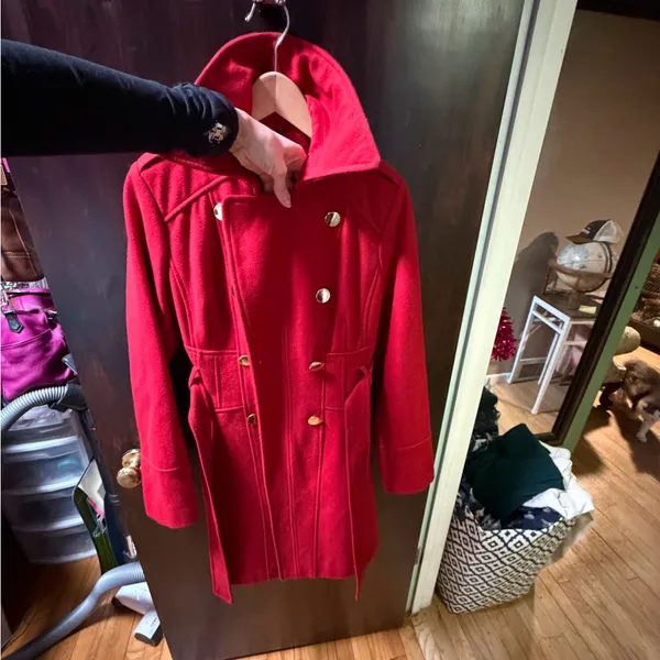 Guess Women's Vibrant Red Trench Coat. Wool blend - Image 5