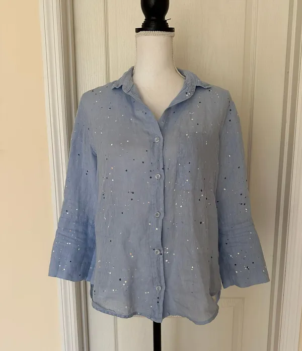 Cloth & Stone by Woman’s Paint-Splattered Linen Buttondown, Sz XS - Image 14