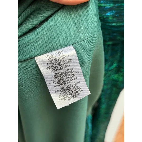 NEW Betsy & Adam Metallic Jade Green Drape Sleeve Sheath Gown Size 14 - Image 10