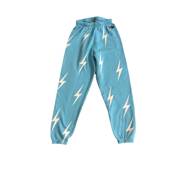 Aviator Nation Bolt Stitch Repeat Sweatpants Womens XS Sky Blue White Joggers - Image 2