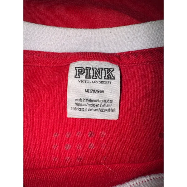 PINK Victoria's Secret Red Long Sleeve‎ Graphic T Shirt Rhinestone Dog Logo M - Image 5