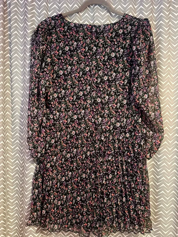 ZARA | Zara Annie Pleated Floral Chiffon Mini Dress, XL - Image 5