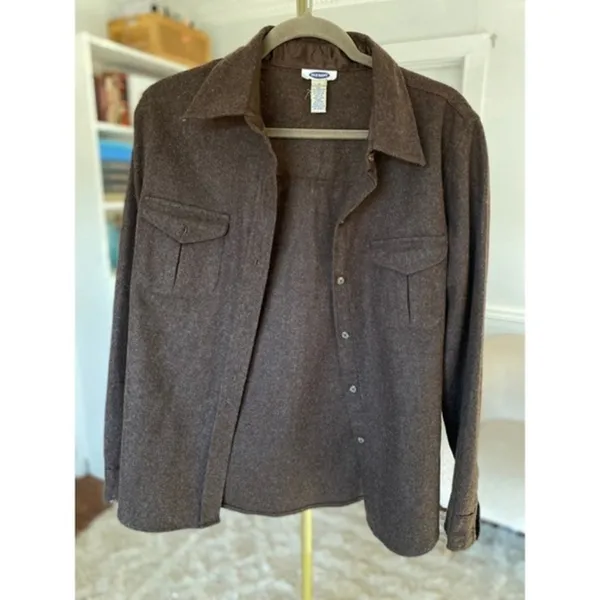 Old Navy Brown Wool Button Up Shirt Jacket‎ Quiet Luxury Old Money Clean Girl - Image 4