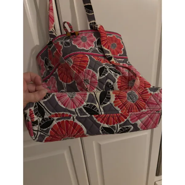 Vera Bradley Lola Quilted Cotton Tote Bag Pink Orange Grey‎ Floral Shoulder Bag - Image 8