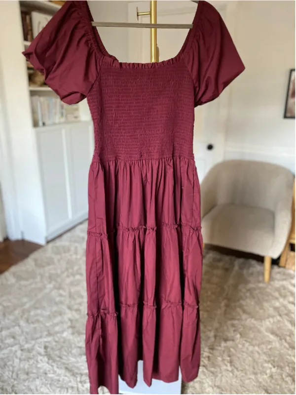 Kings Road Corset Maxi Dress Burgundy Embroidered Cottagecore Renaissance Boho L - Image 3