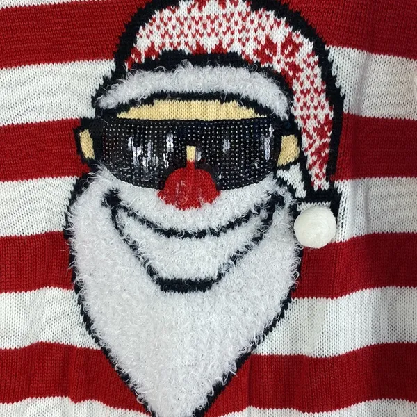BONGO Vintage Santa ´s womens striped red-white Holiday Ugly Christmas sweater L - Image 3