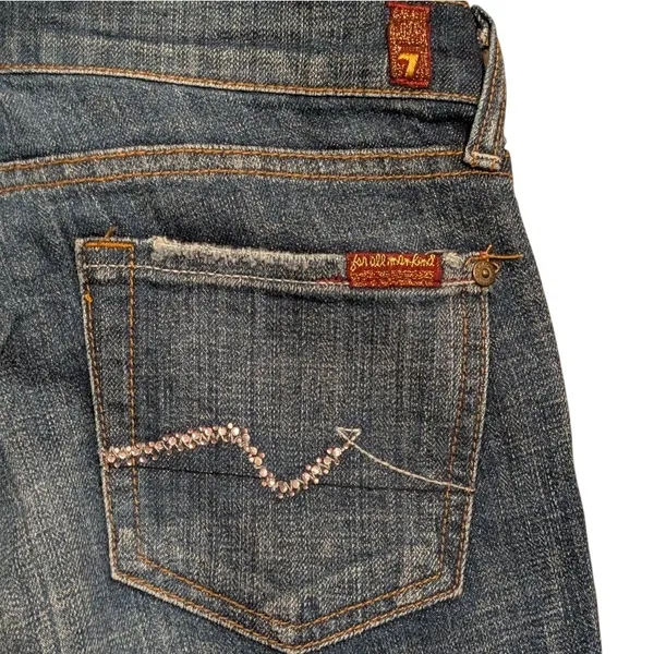 7 For All Mankind Crystal Jeans 26 Boot Cut Denim Pants Bling Vintage Y2K 2000s - Image 2