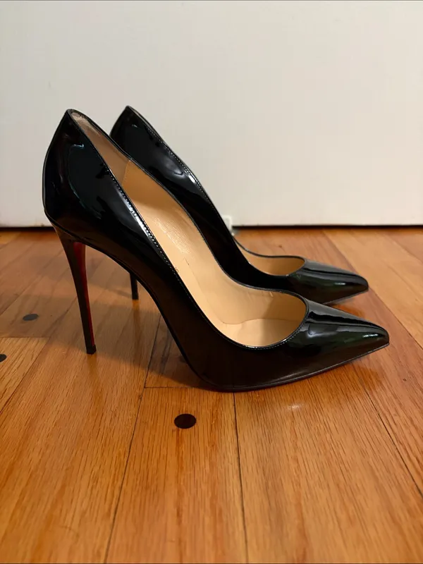 Christian Louboutin Black Patent Pointed Toe Stiletto Pumps - Image 2