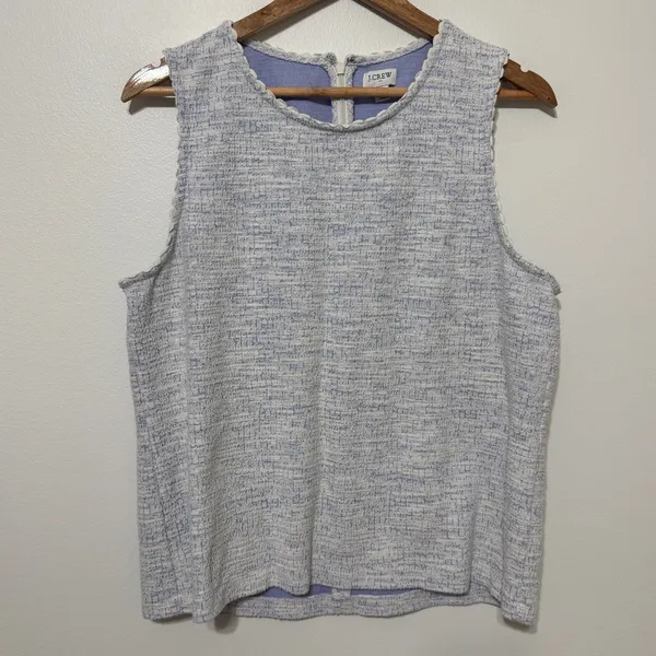 J. Crew Textured Tank Top with Scallop Trim Blue Size XL Blue Tweed - Image 2