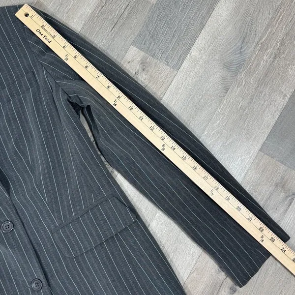 Vintage Moda International Pinstripe‎ Long Blazer Jacket Grey Pink 4 - Image 14