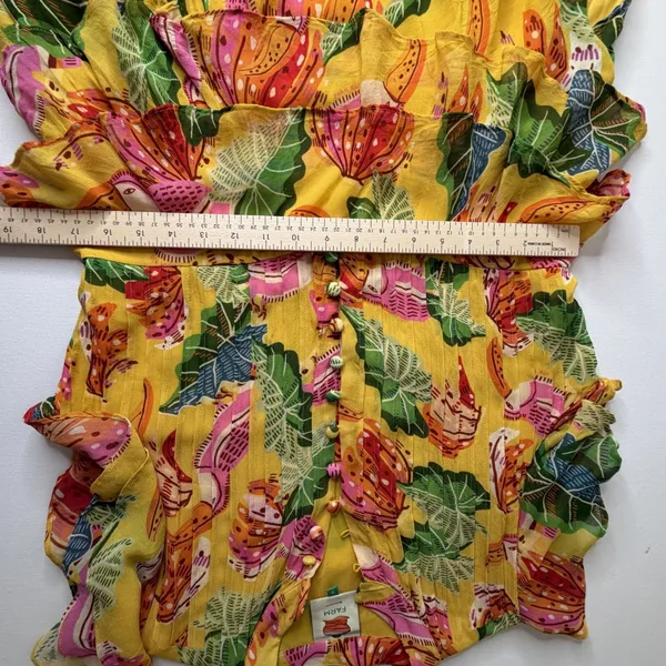Farm Rio Yellow Beaks & Bananas Mini Dress Small Tropical Toucan Tiered Resort - Image 15