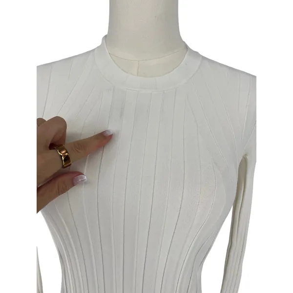 FRAME Ribbed Off White Long Sleeve Midi Sweater Dress Size XXS - Image 10