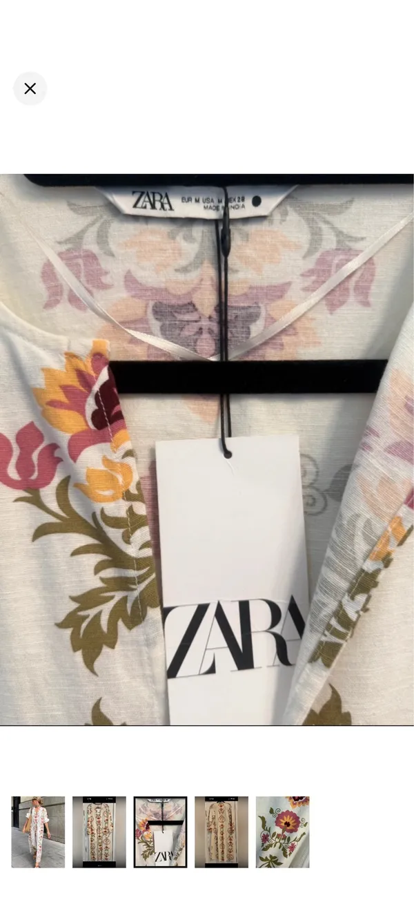 Zara White Floral V-Neck Dress with Pink, Yellow & Olive Print - Image 3