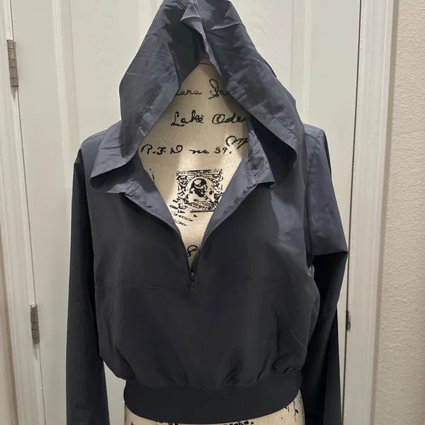 Soffe Women's Hooded Half-Zip jacket- Charcoal Gray - Image 2