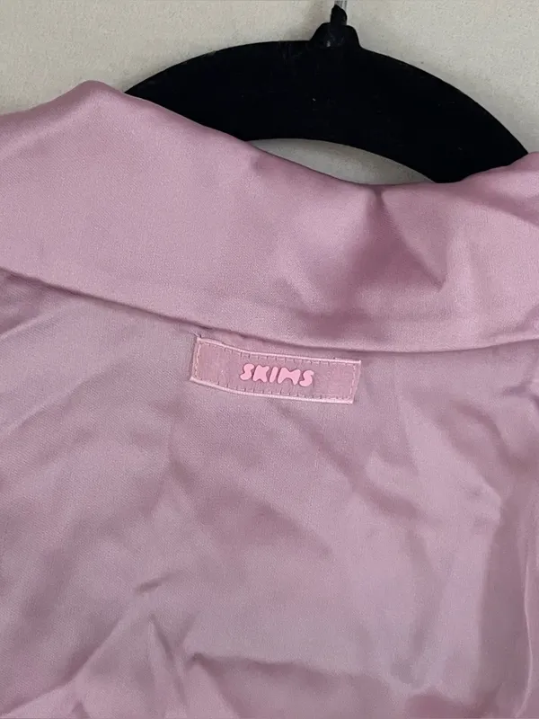 SKIMS Woven Shine Long Sleeve Sleep Set Pajamas Pink Rose Size M NWT - Image 14