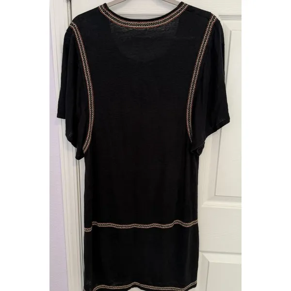 Garnet Hill Tunic Dress 100% Organic Linen Black Embroidered Loose Flowy Boho S - Image 4