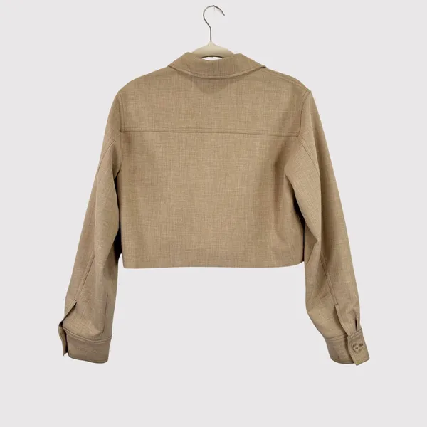 Aritzia Wilfred Womens Jacket Beige Little Cropped Button Up Crepette Stretch XS - Image 3