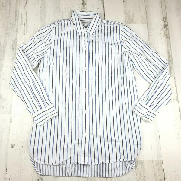 Madewell Ex-Boyfriend Shirt XS Blue White Stripe Button Down Cotton Top - Image 2