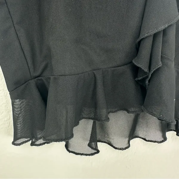 Edikted Black Ruffle Mini Skirt Y2K Sheer Hem - Image 3