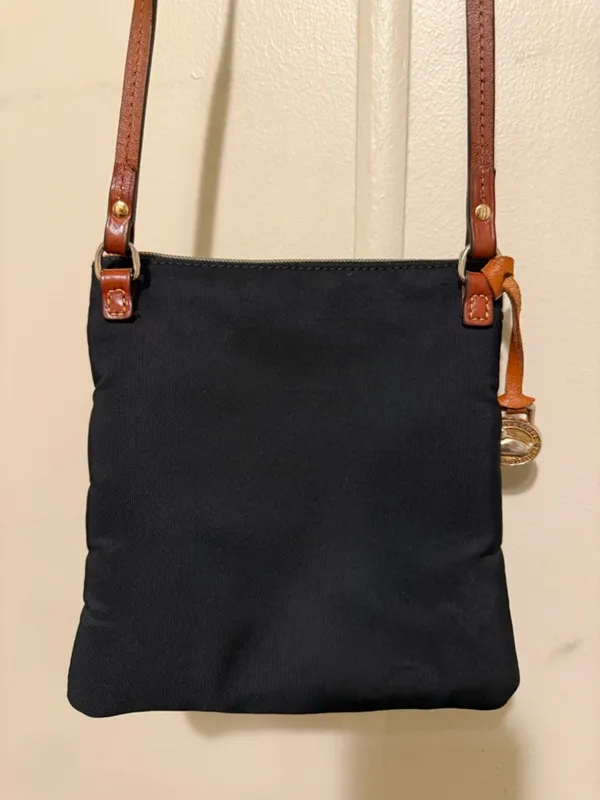 Dooney & Bourke Black Nylon Crossbody with Brown Leather Trim and Gold Hardware - Image 5