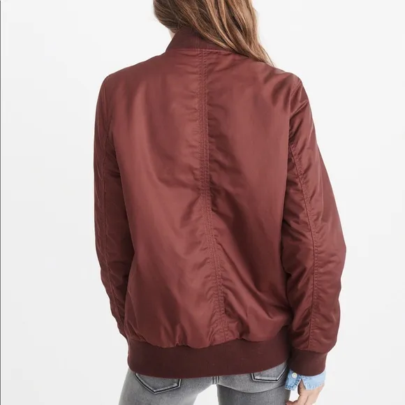 Abercrombie Fitch Dark Red Bomber Jacket - Image 4