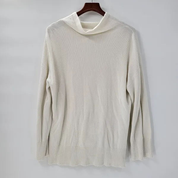 T by Talbots Womens Sweater Large Ivory Drawstring Cowlneck Waffle Knit Pullover - Image 12